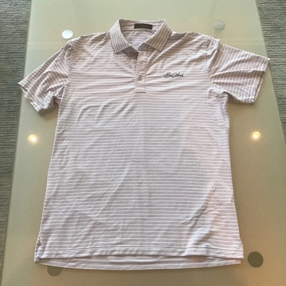 G/FORE Mens Sea Island Golf Performance Polo Shirt Blue White Striped L AS IS